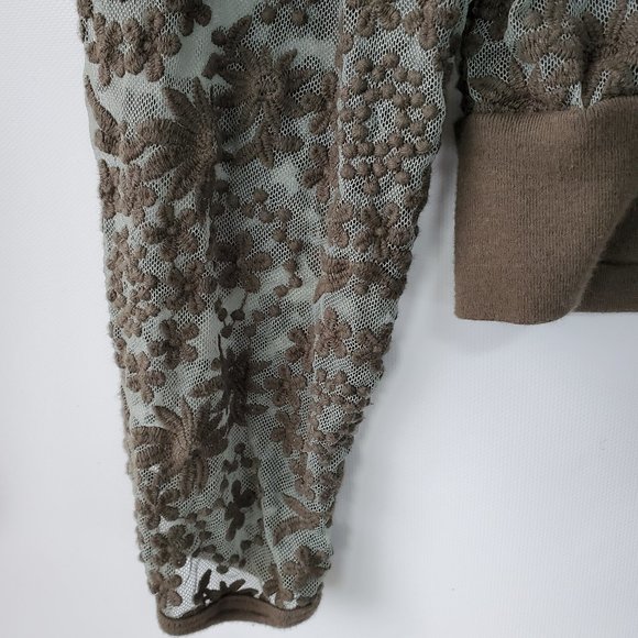 Hard Tail Sheer Lace Raglan Pullover, Army Green Top, USA, Floral $145 - Picture 6 of 11